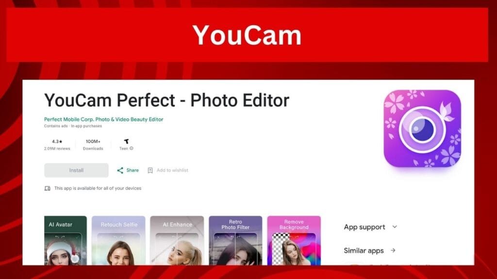 Youcam (photo clean karne wala app)